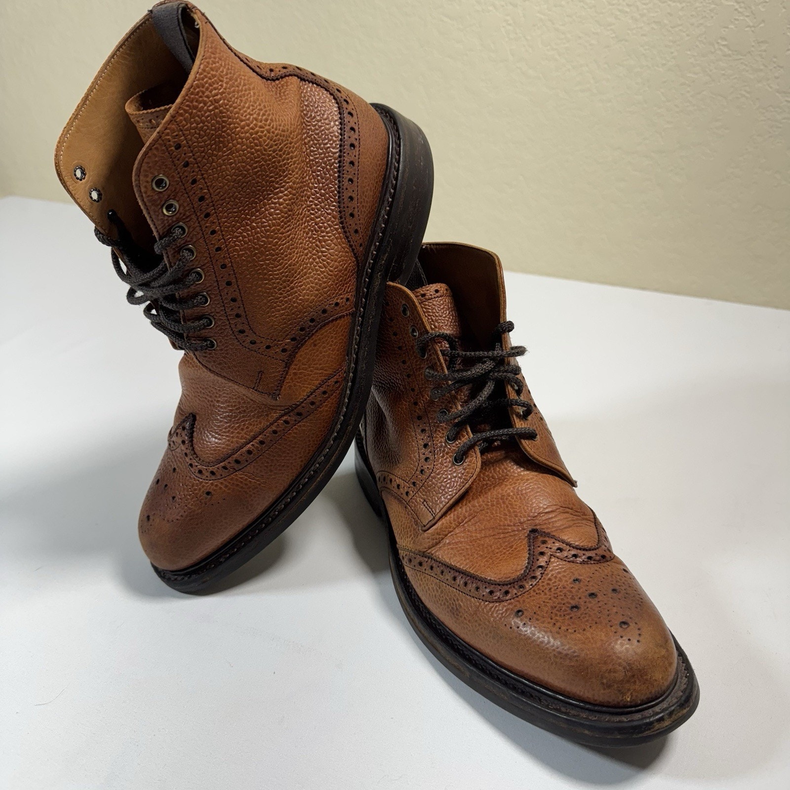 Herring Langdale Brogue Boots Tan Pebble Grain Leather Uk 7.5 F Dainite Sole